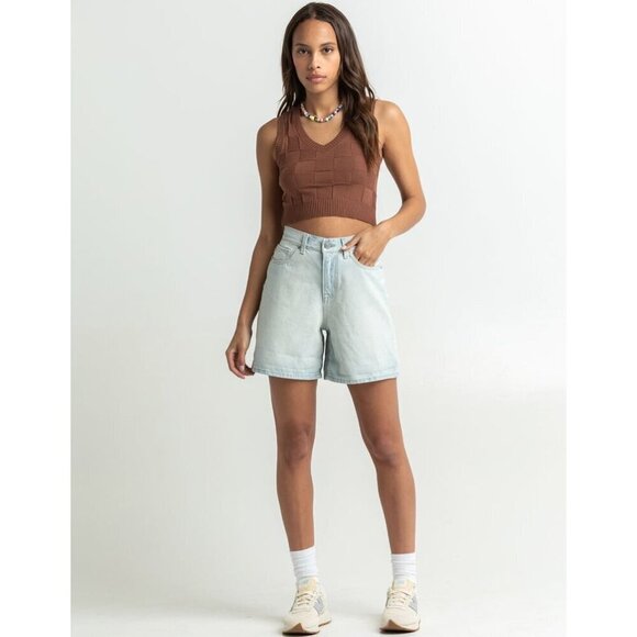High-Waisted Light Wash Denim Shorts By RSQ Size M Womens Casual Rolled Cuff - Picture 1 of 12